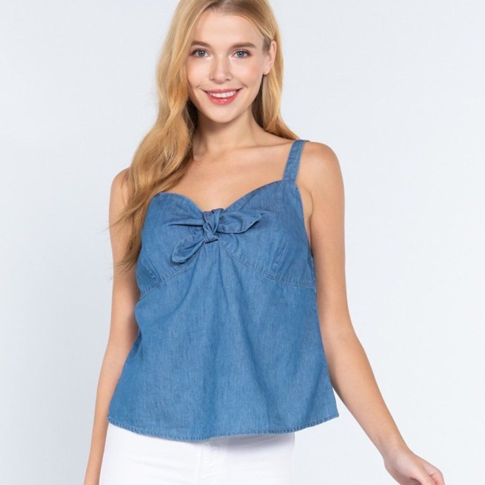 DENIM CHAMBRAY KNOT TANK TOP